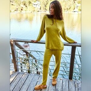 Free People Beach Malibu Solid Pant Surf Set in Gilded Lime XS NWT